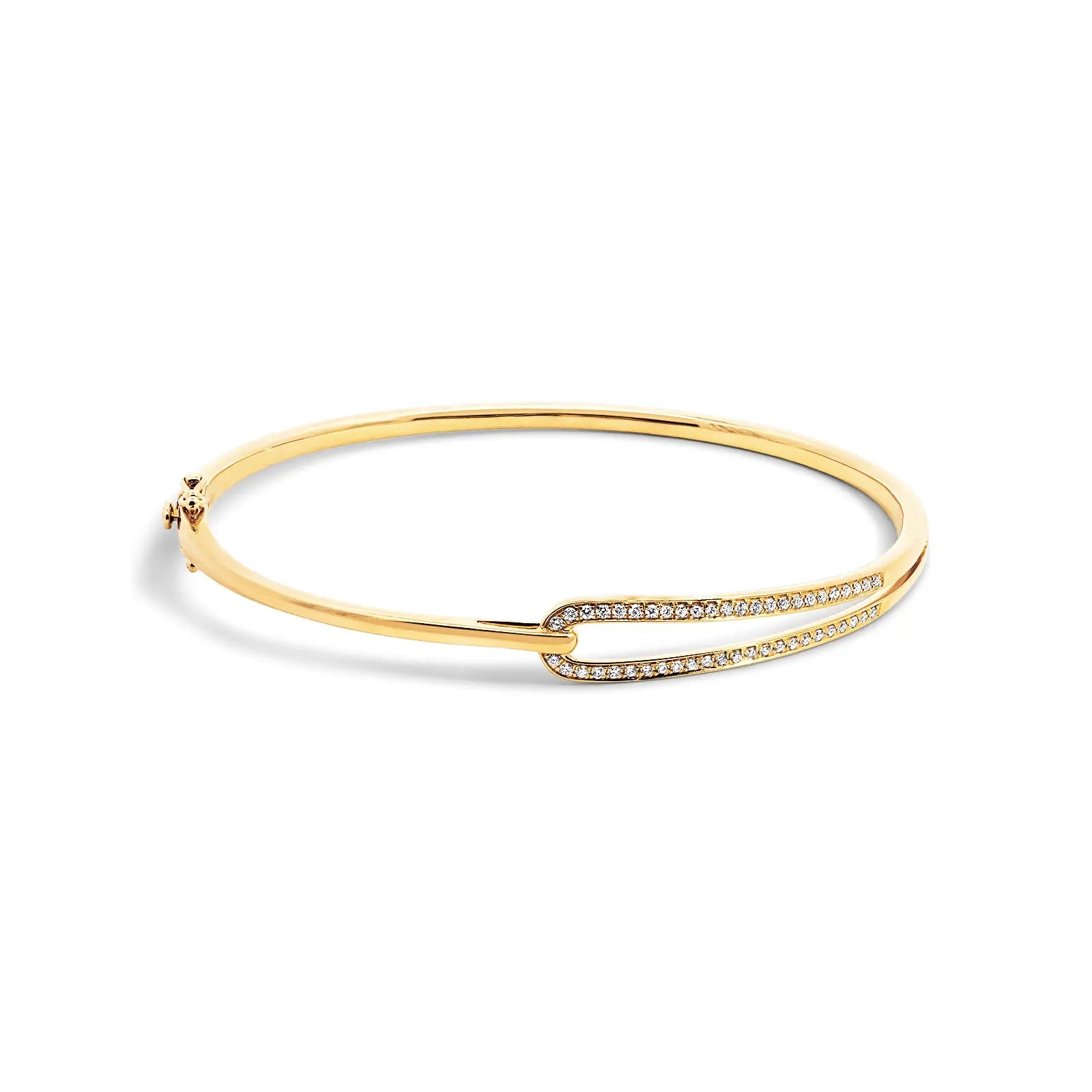 9ct Yellow Gold Oval Diamond Set Hinged Buckle Design Bangle