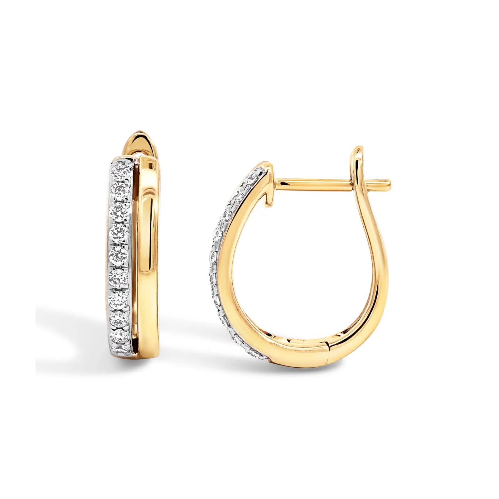 9ct Yellow Gold Oval Double Row Diamond And Polished Huggie Earrings