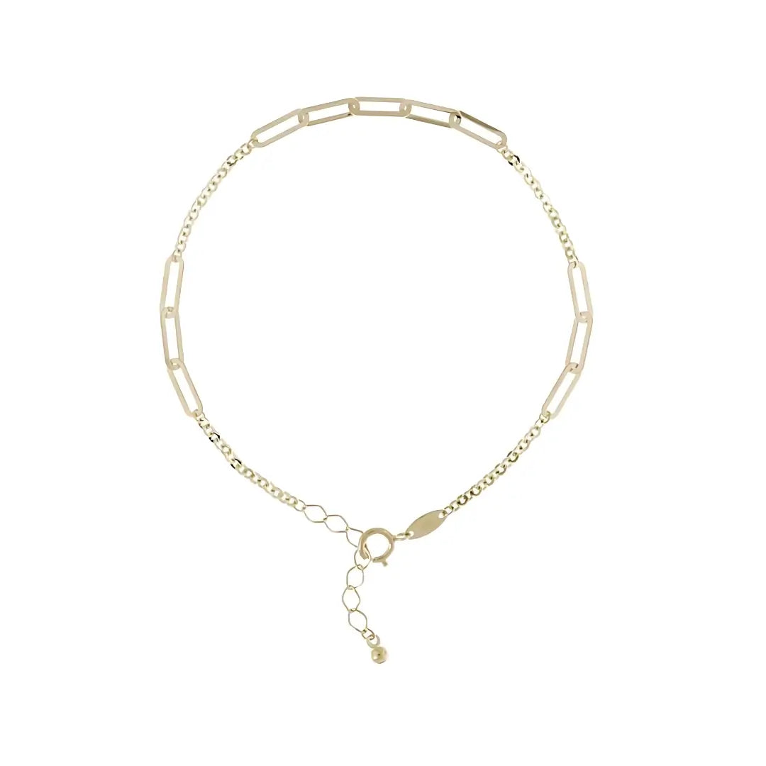 9ct Yellow Gold Paper Clip And Cable Chain Alternating Link Bracelet
