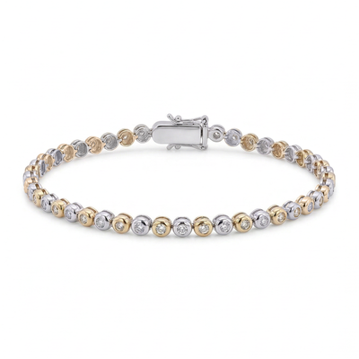 9ct Two Tone Diamond Tennis Bracelet