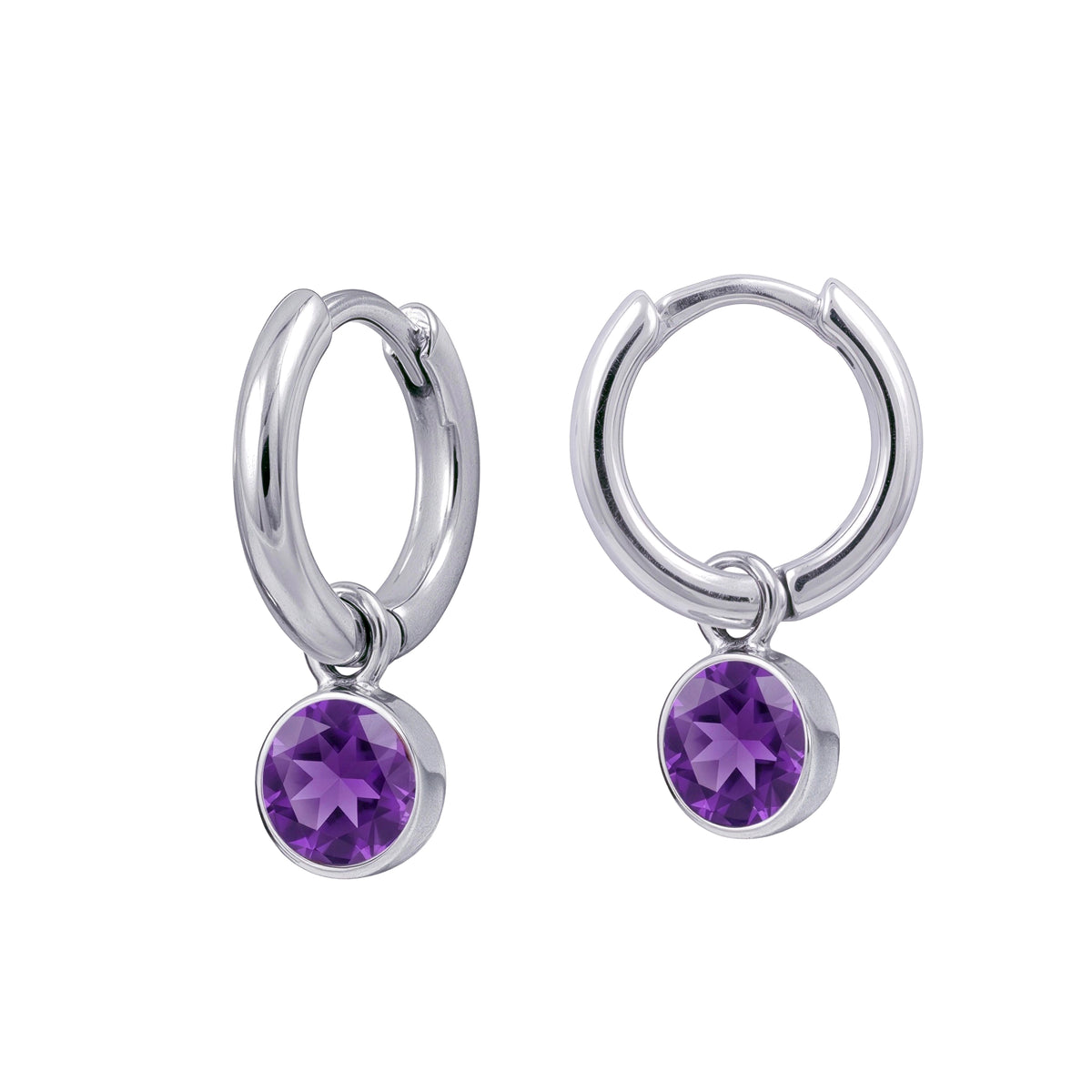 Sterling Silver Huggies With February Birthstone Drop