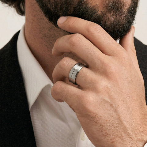 Men's Sterling Silver Concave Brushed Wedding Ring - alternate view