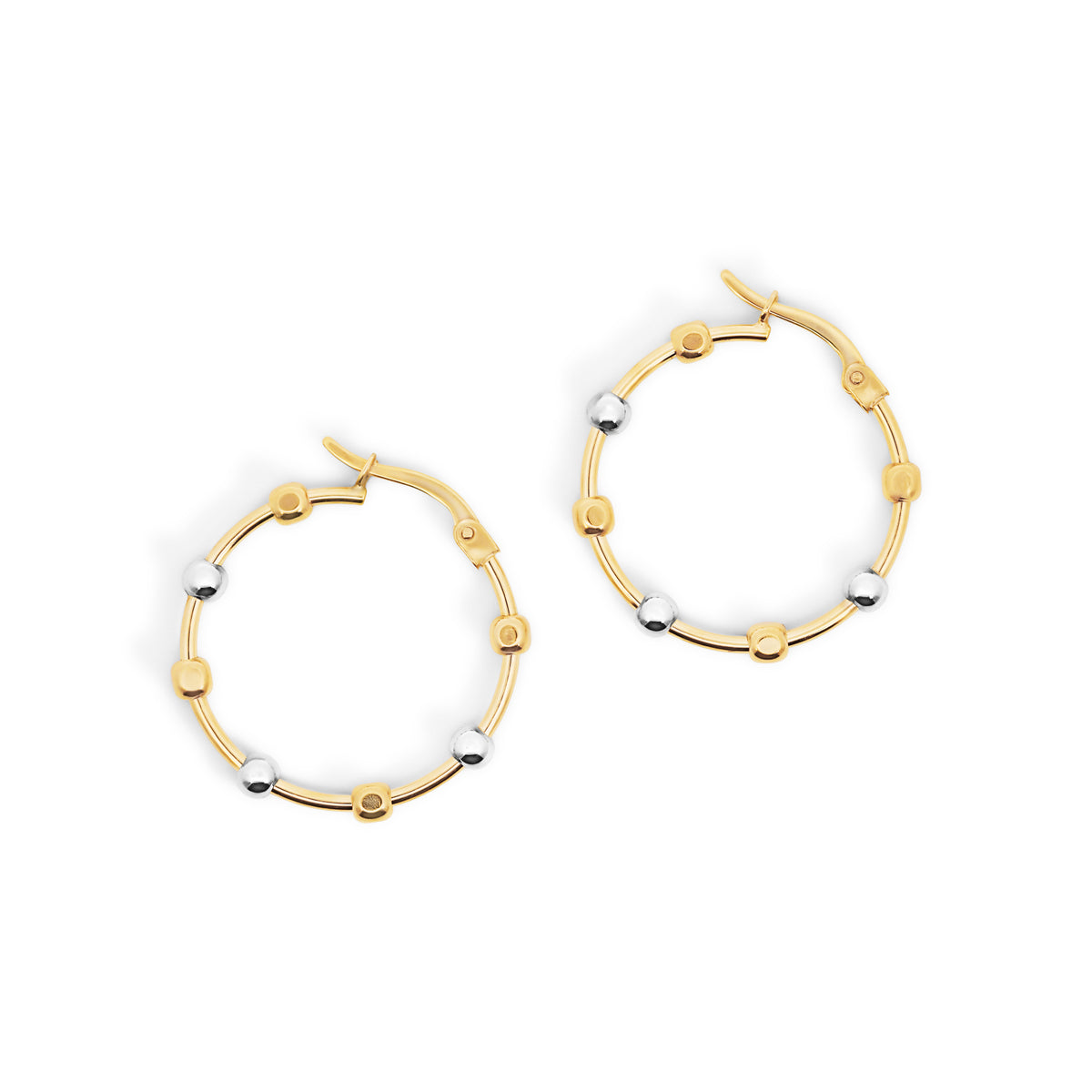 9ct TwoTone Hoop Earring With Stationed Balls