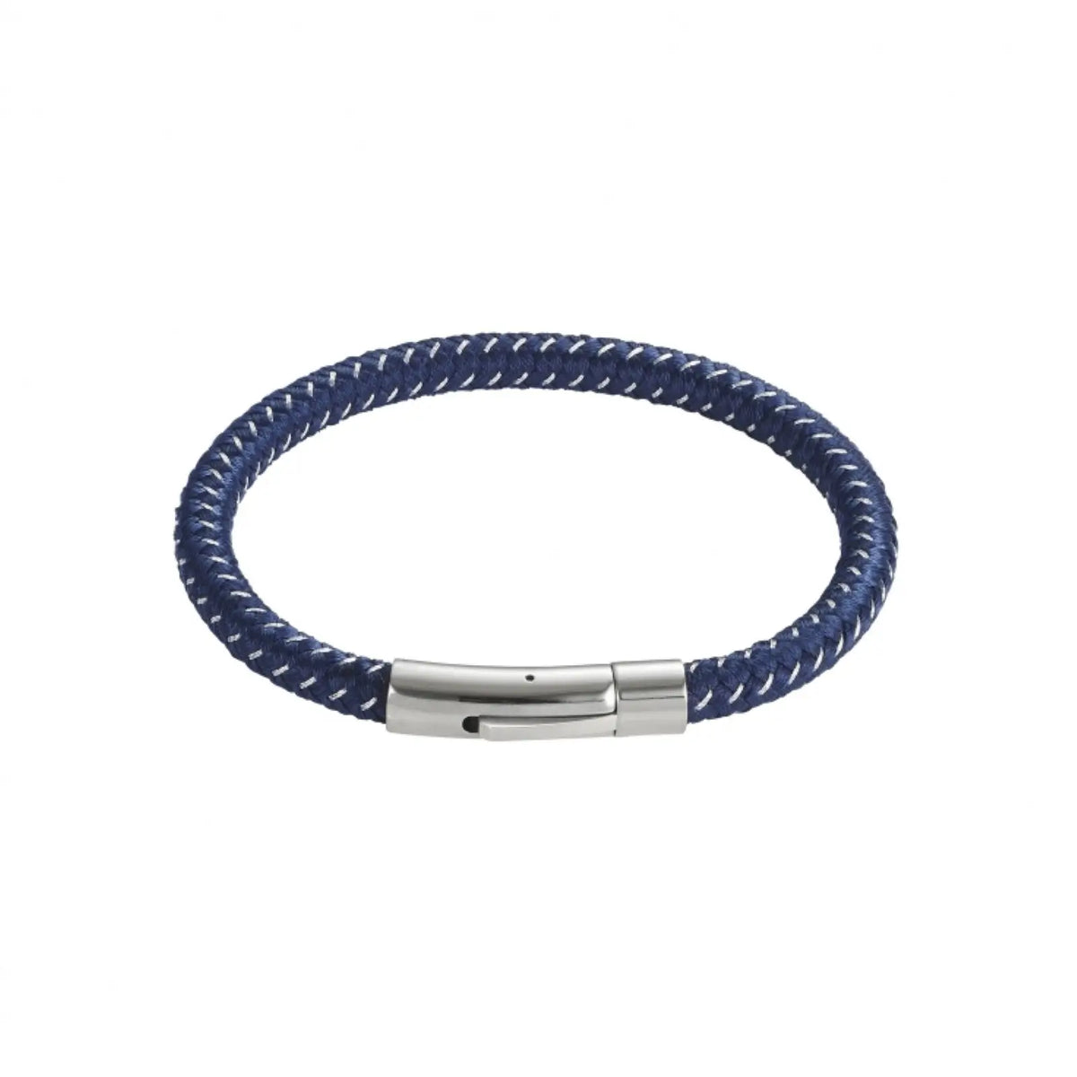Men's Blue Leather & Stainless Steel Braided Bracelet