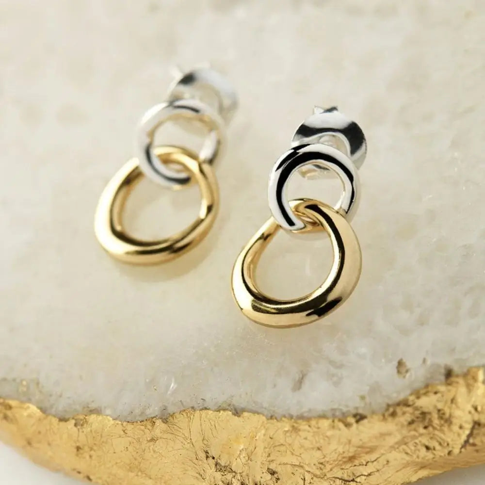 Najo Two Tone Double Circle Drop Earring