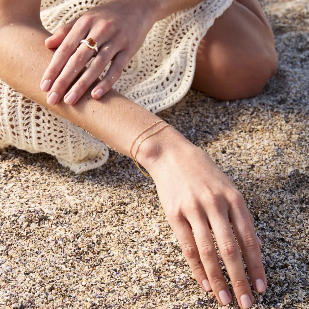 Najo Yellow Gold Plated Curb And Mirror Link Double Strand Bracelet