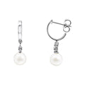 9ct White Gold Freshwater Pearl & Diamond Drop Earring