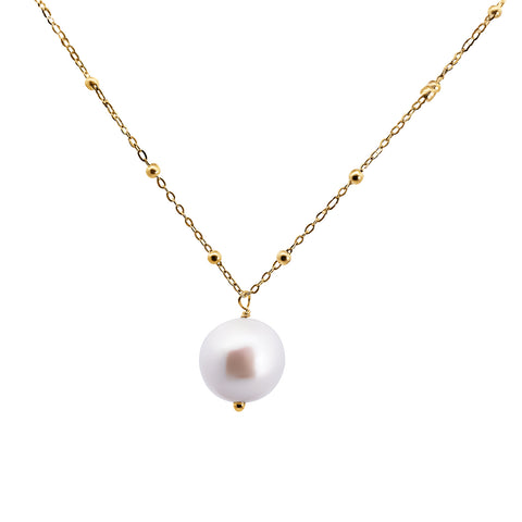 9ct Italian Yellow Gold Fine Station Ball Chain With Freshwater Pearl