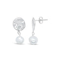 Sterling Silver Beaten Stud Earrings With Freshwater Pearl Drop