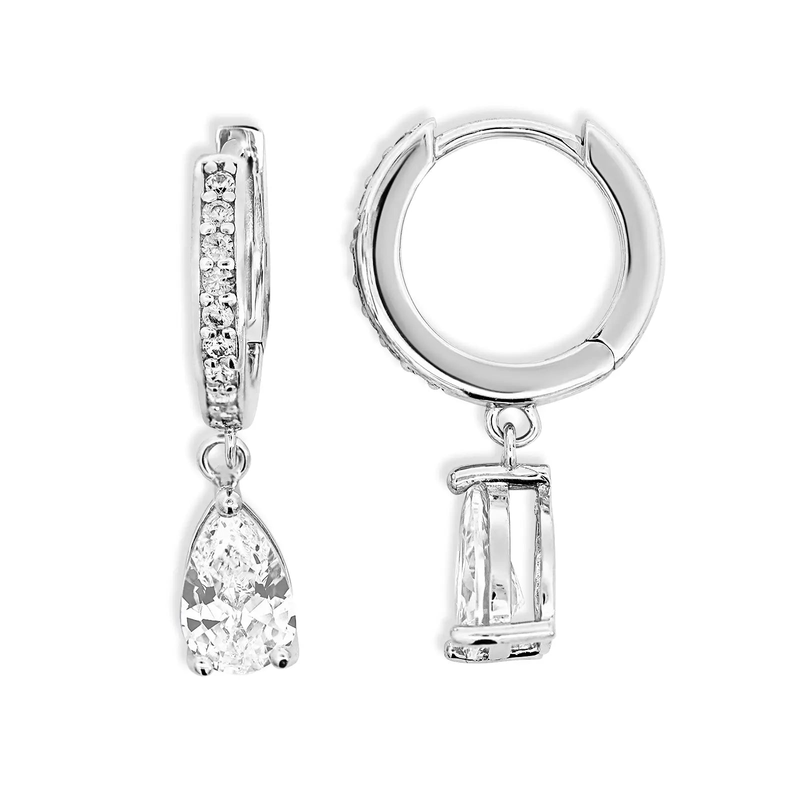 Sterling Silver CZ Huggie Earring With Teardrop