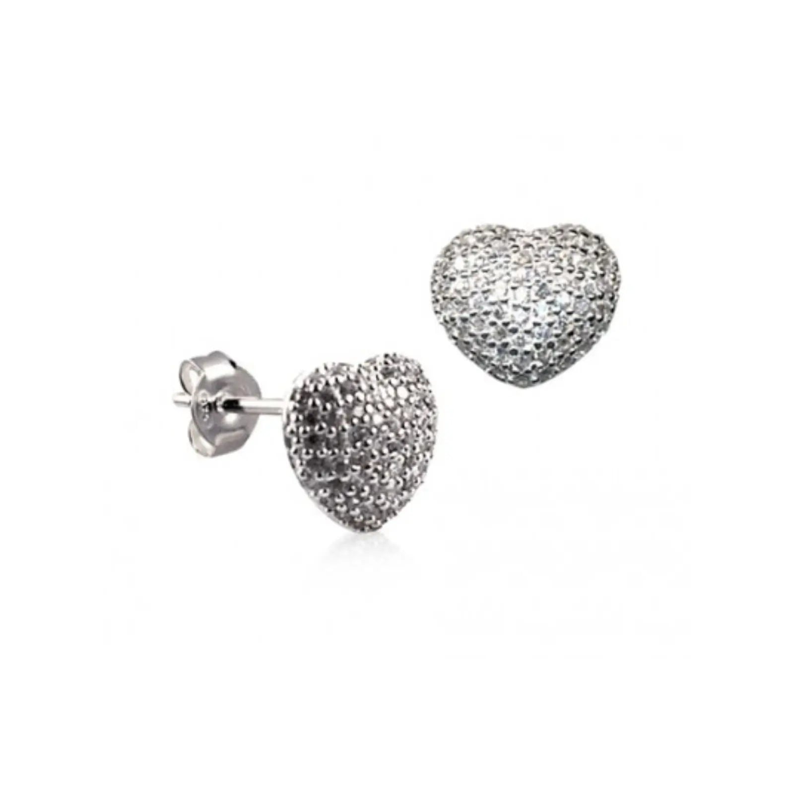 Sterling Silver CZ Puff Heart Studs