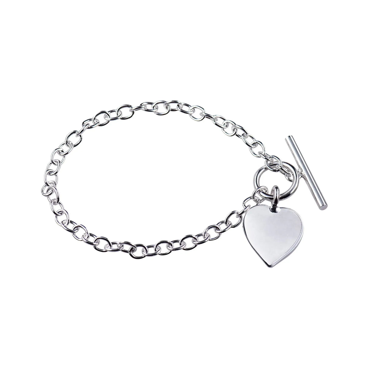 Sterling Silver Cable Bracelet With T-Bar And Heart