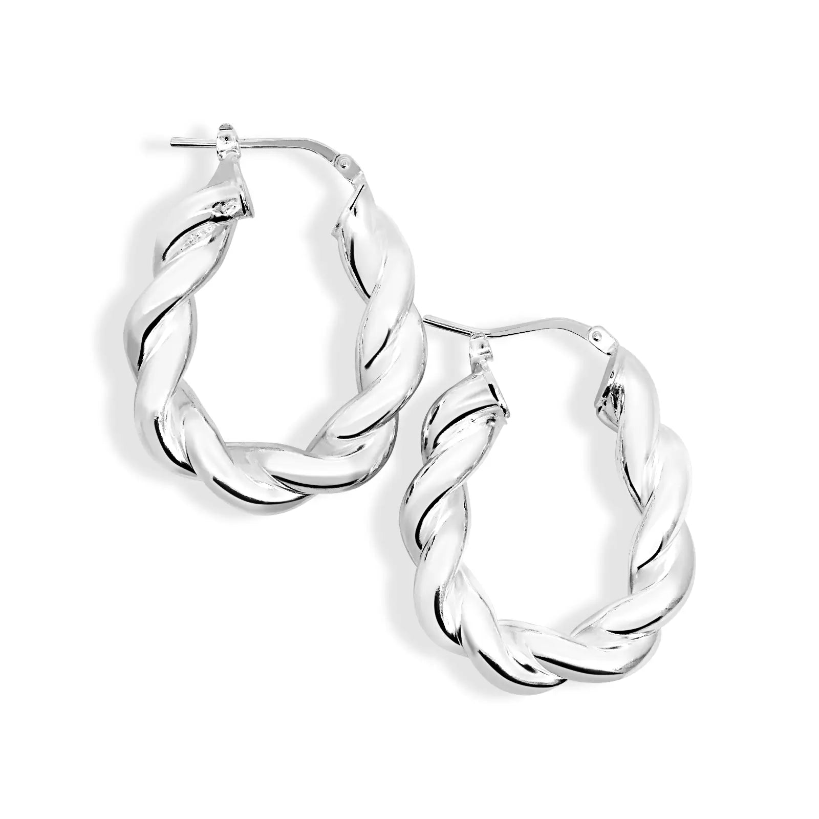 Sterling Silver Fancy Oval Heavy Twist Hoop Earrings