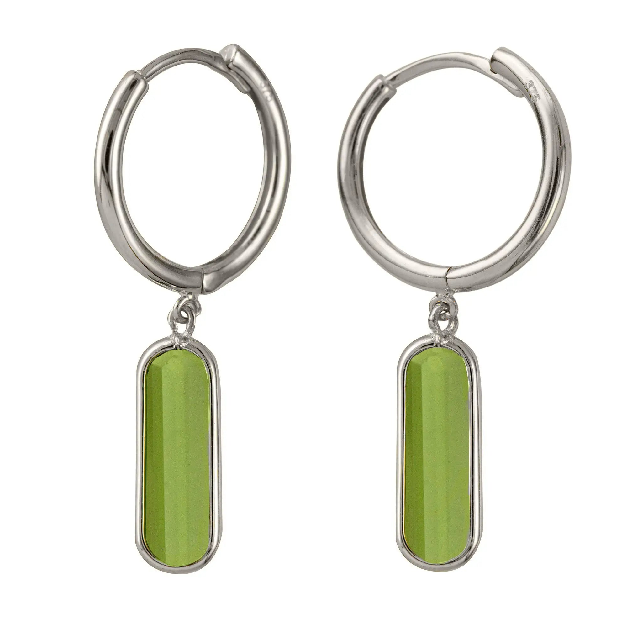 Sterling Silver Huggies With Oval Bezel Set Green Amethyst