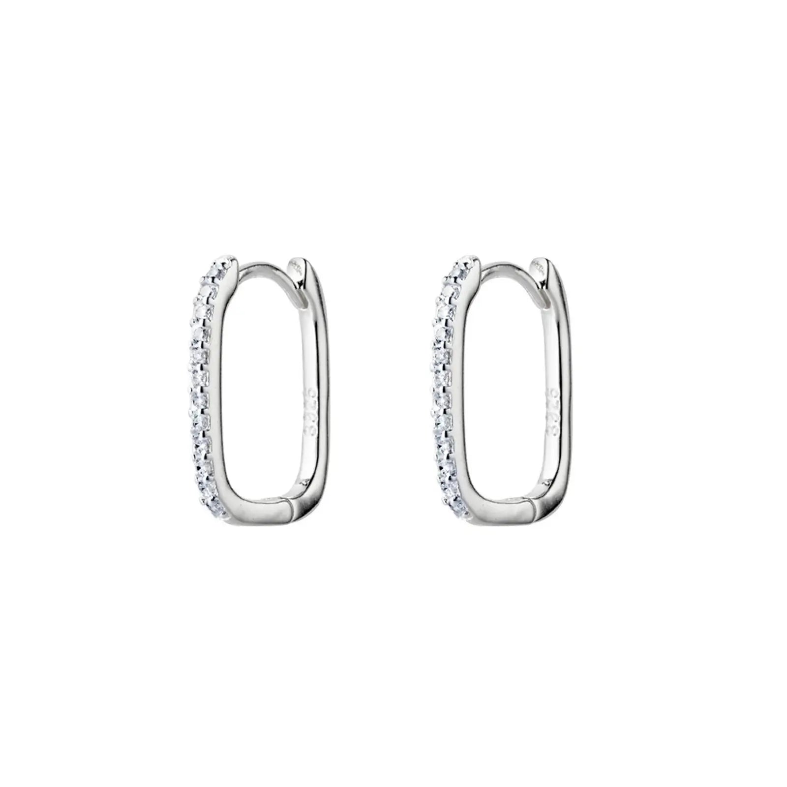 Sterling Silver Oblong Cz Hoop Earring