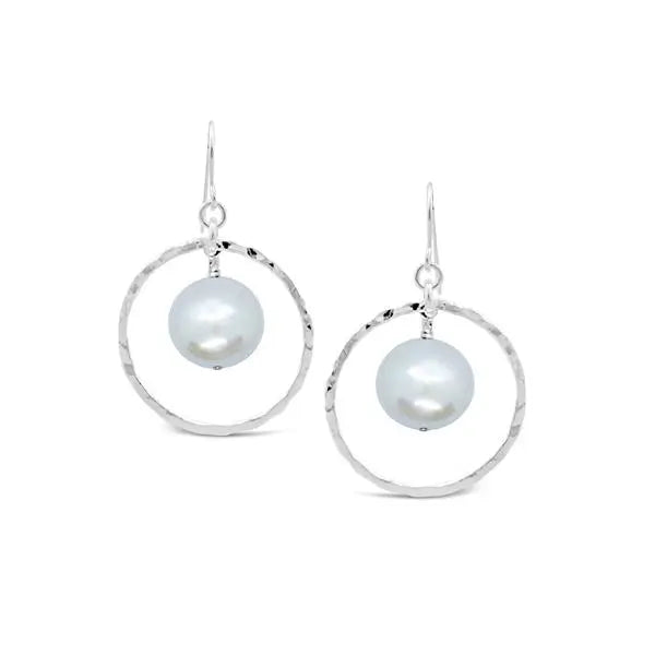 Sterling Silver Open Circle Earrings With Freshwater Pearl Drop