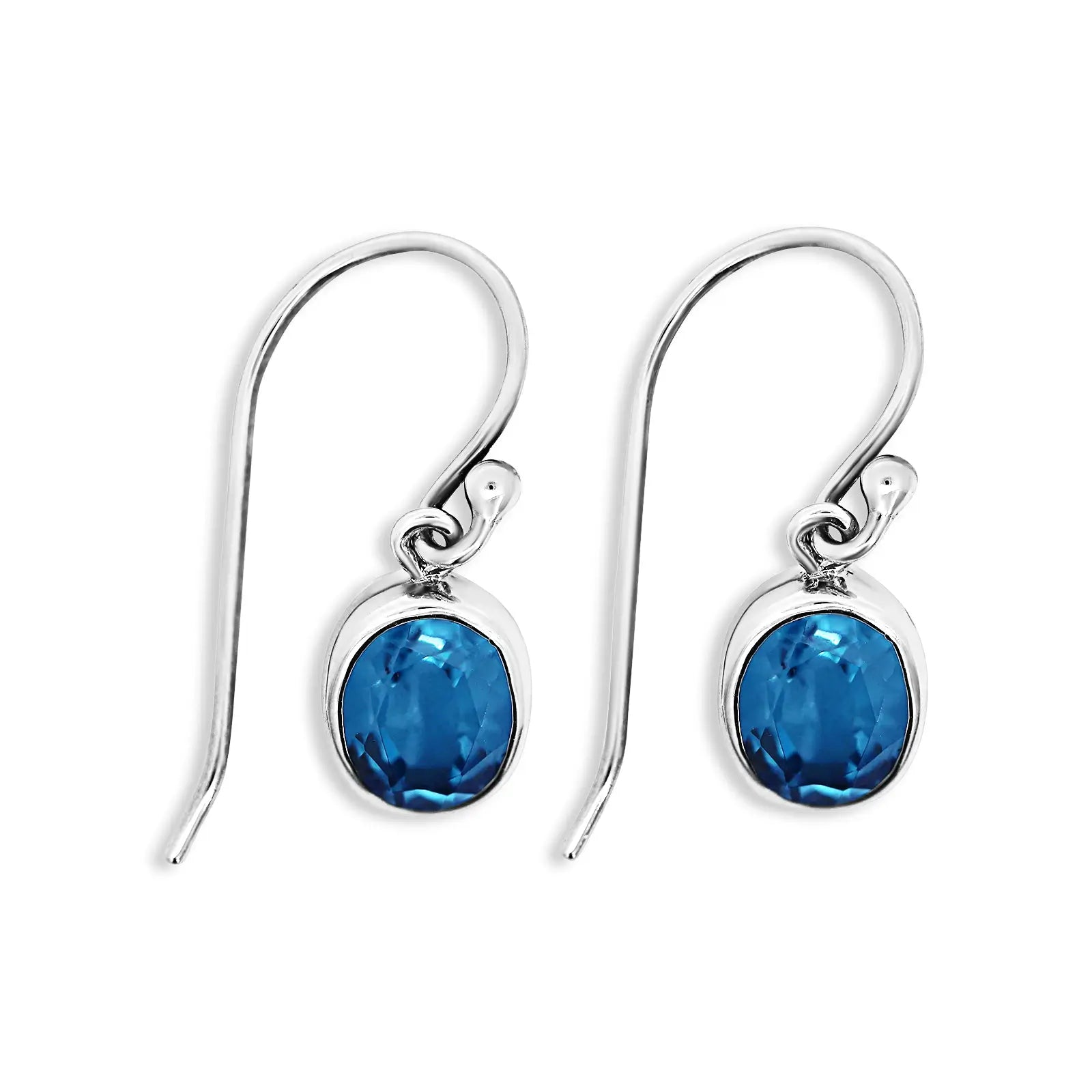 Sterling Silver Oval Blue Topaz Drop Earrings