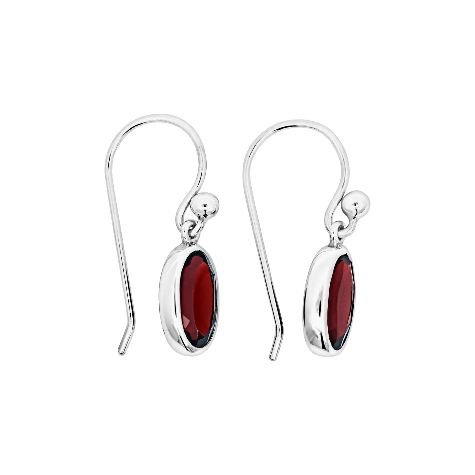 Sterling Silver Oval Garnet Drop Earrings