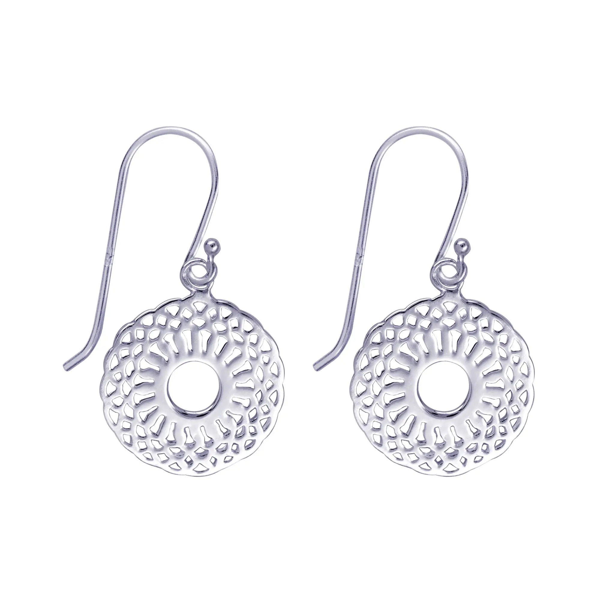 Sterling Silver Patterned Circle Hook Earrings