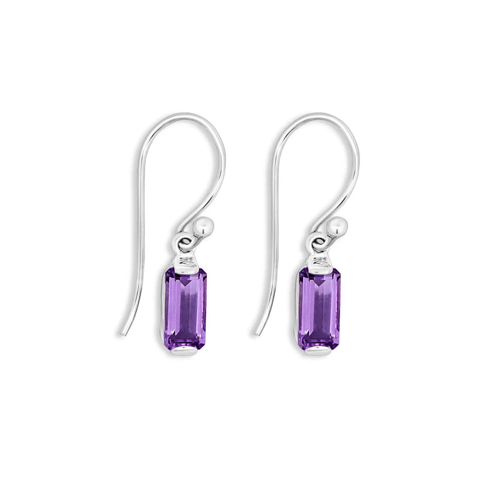 Sterling Silver Rectangle Amethyst Drop Earrings