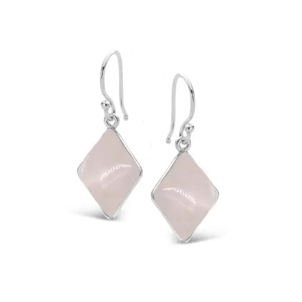 Sterling Silver Rose Quartz Kite Shape Bezel Set Drop Earrings