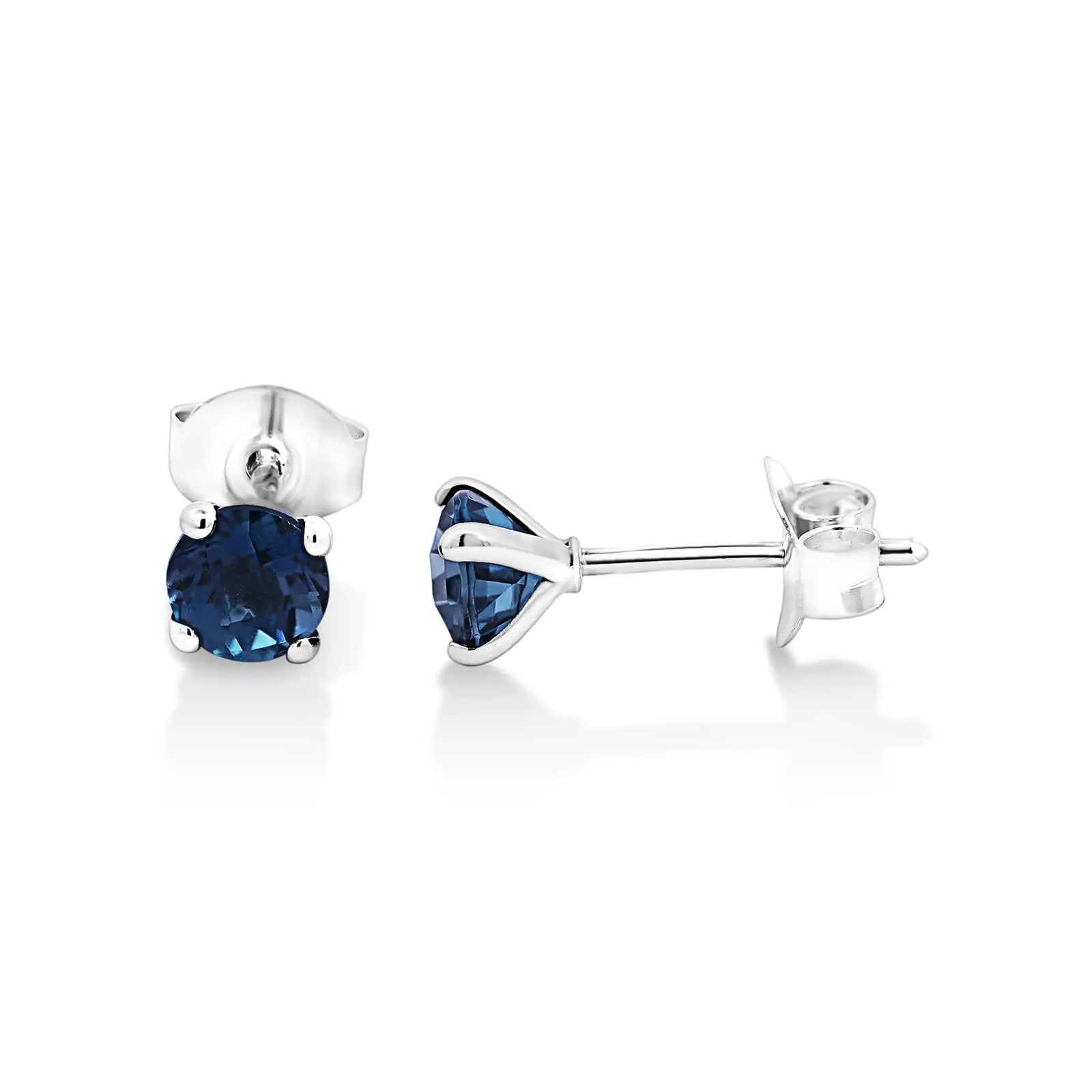 Sterling Silver Round London Blue Topaz Stud Earrings