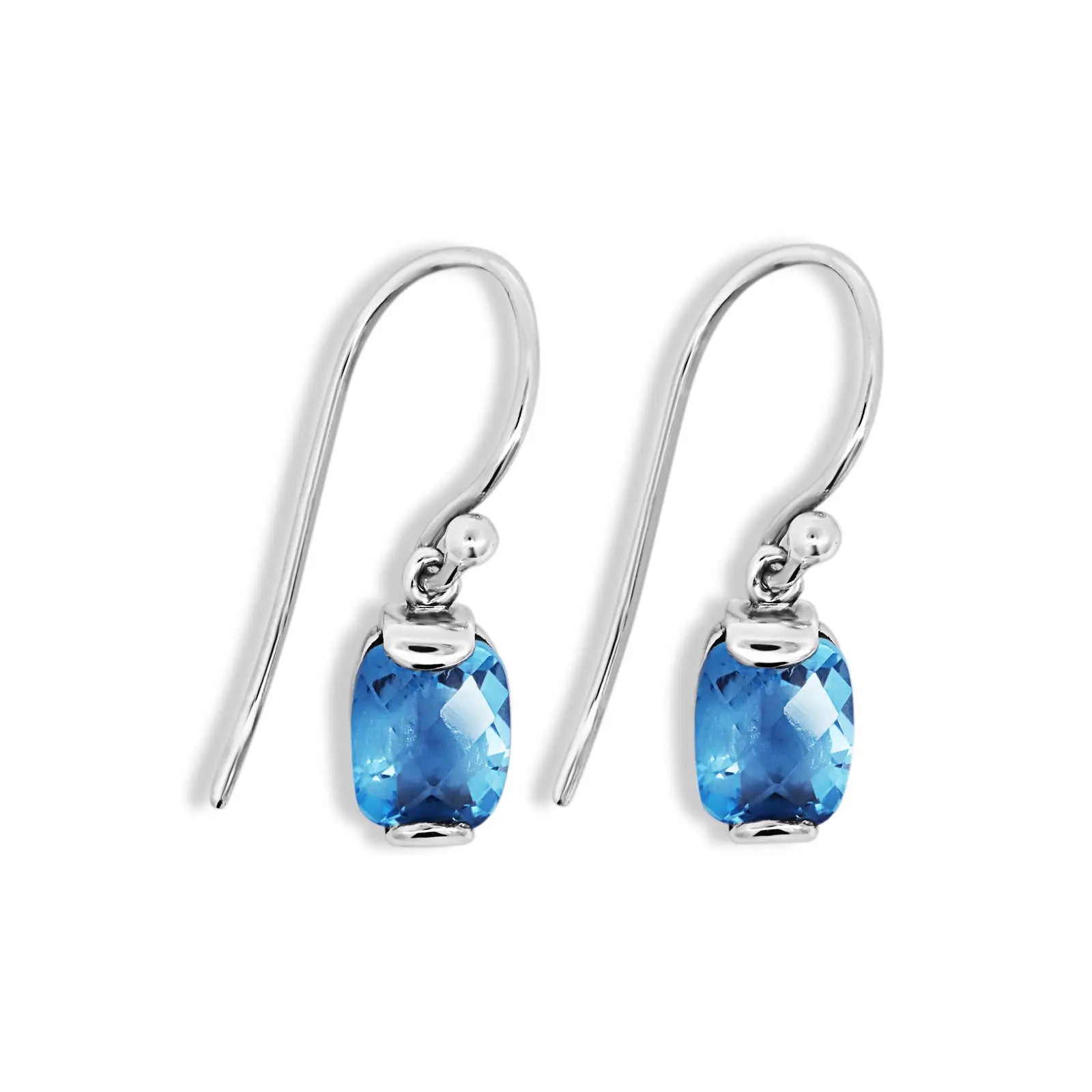 Sterling Silver Sky Blue Topaz Emerald Cut Drop Earrings
