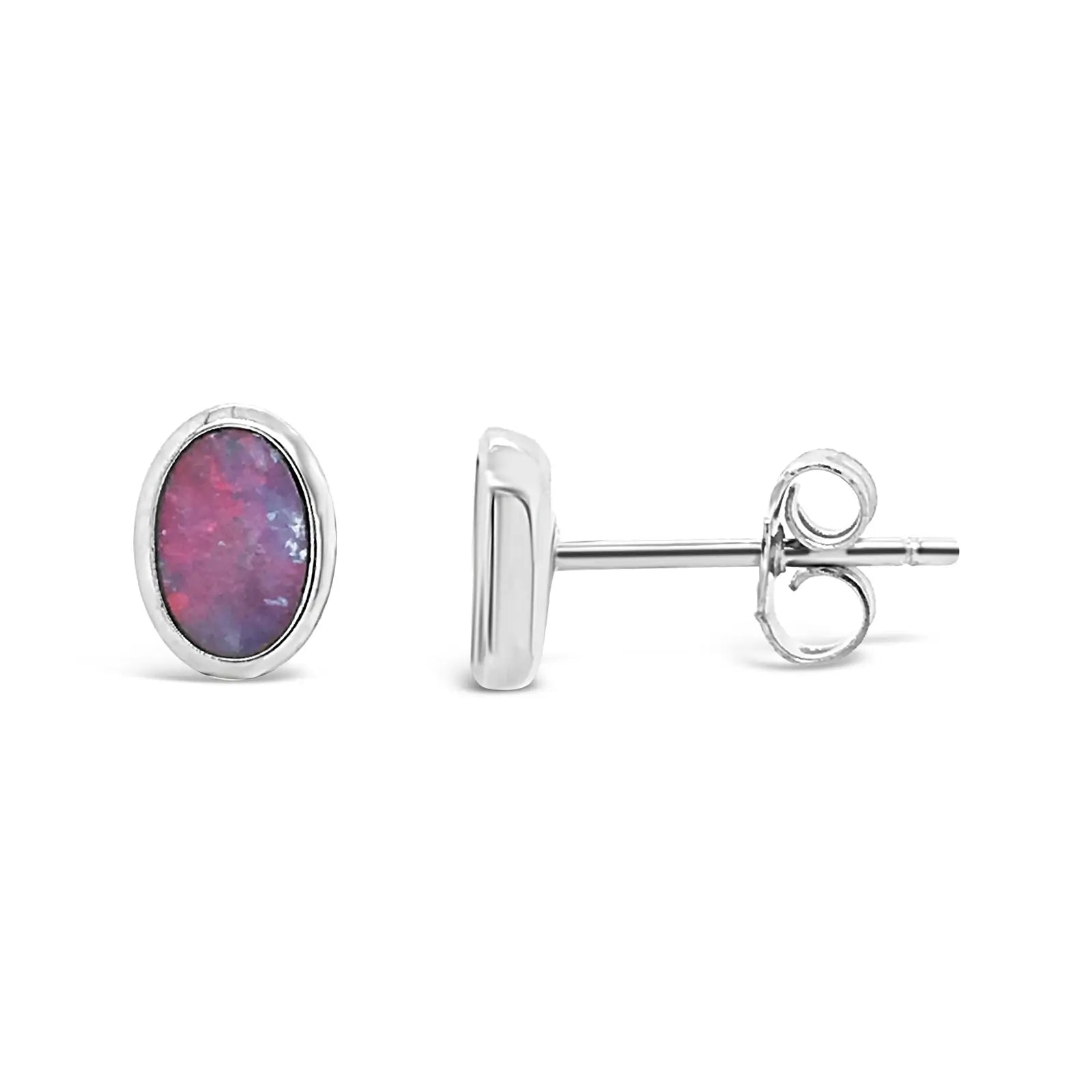 Sterling Silver Small Oval Opal Stud Earrings