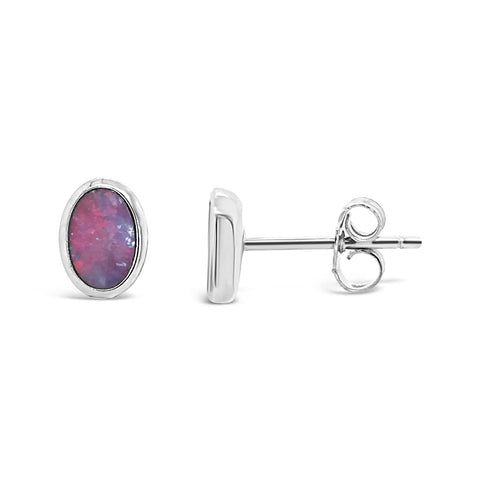Sterling Silver Small Oval Opal Stud Earrings