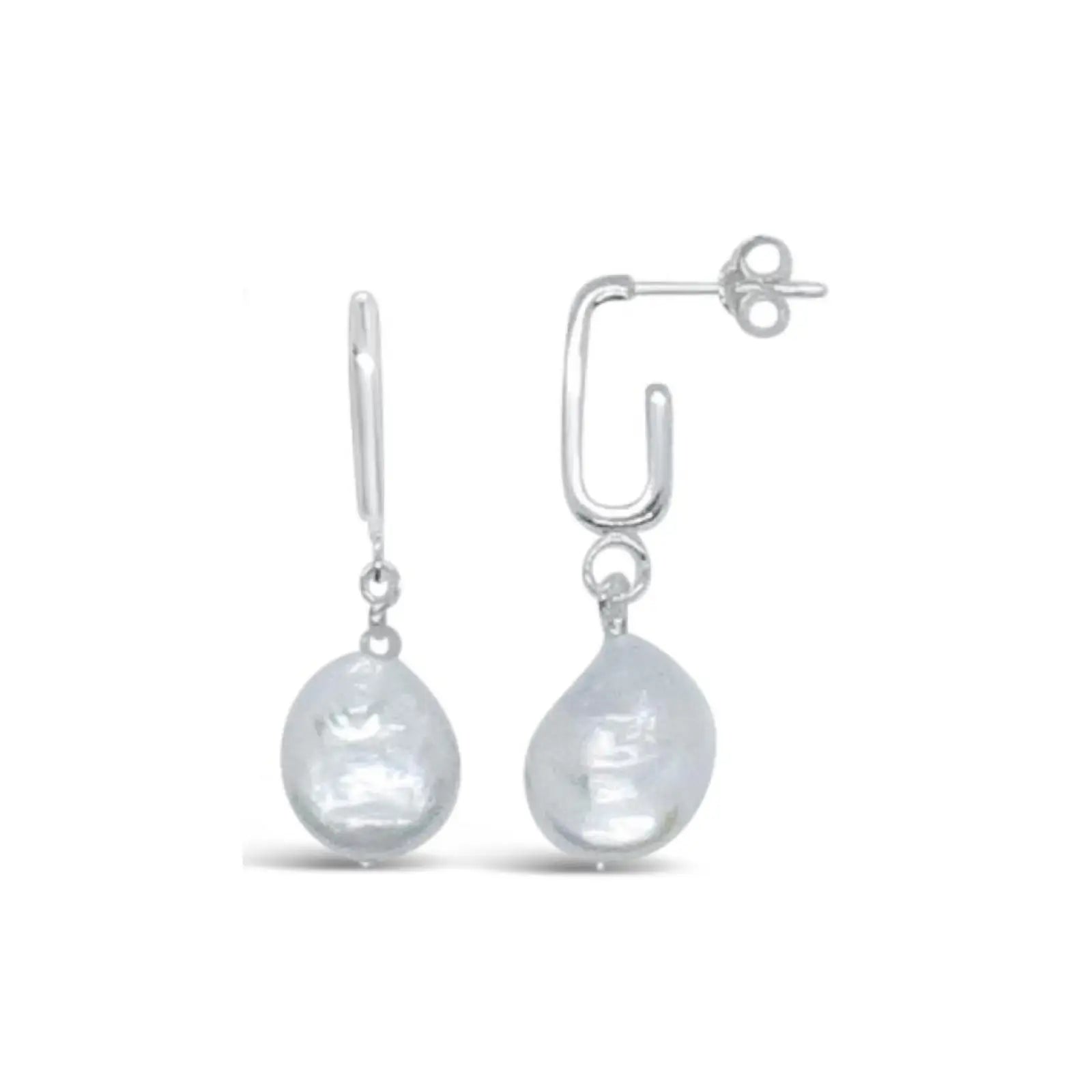Sterling Silver U Shape Stud With Freshwater Pearl Drop