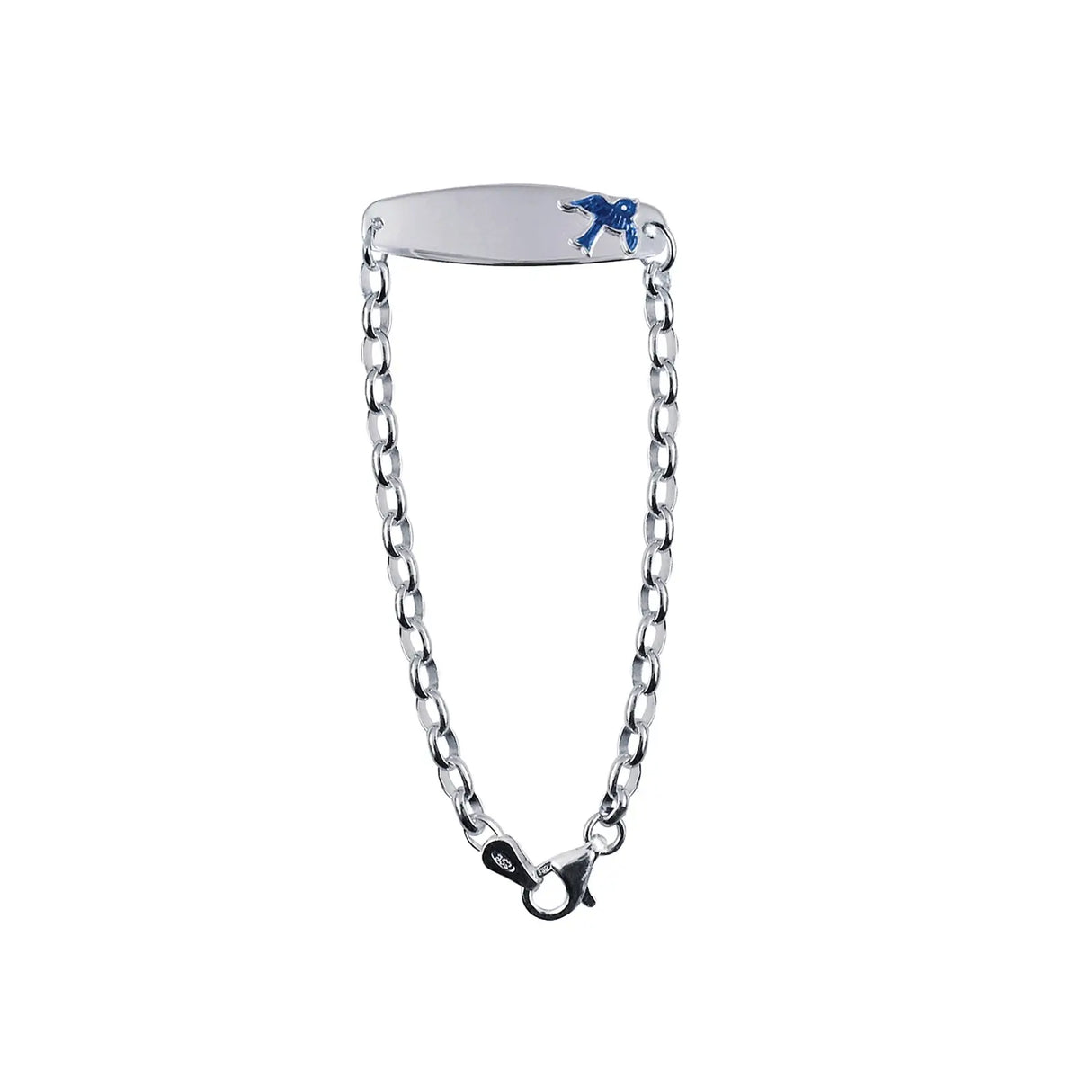 Sterling Silver Baby ID Bracelet With Blue Bird