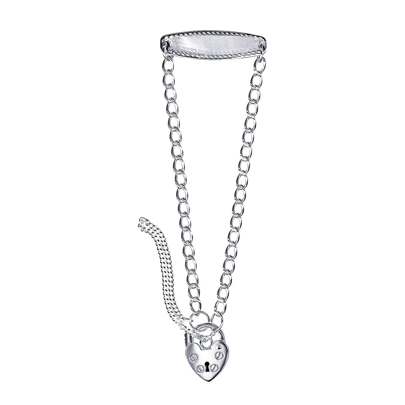 Sterling Silver Baby Id Padlock Engravable Bracelet Round Curb Chain