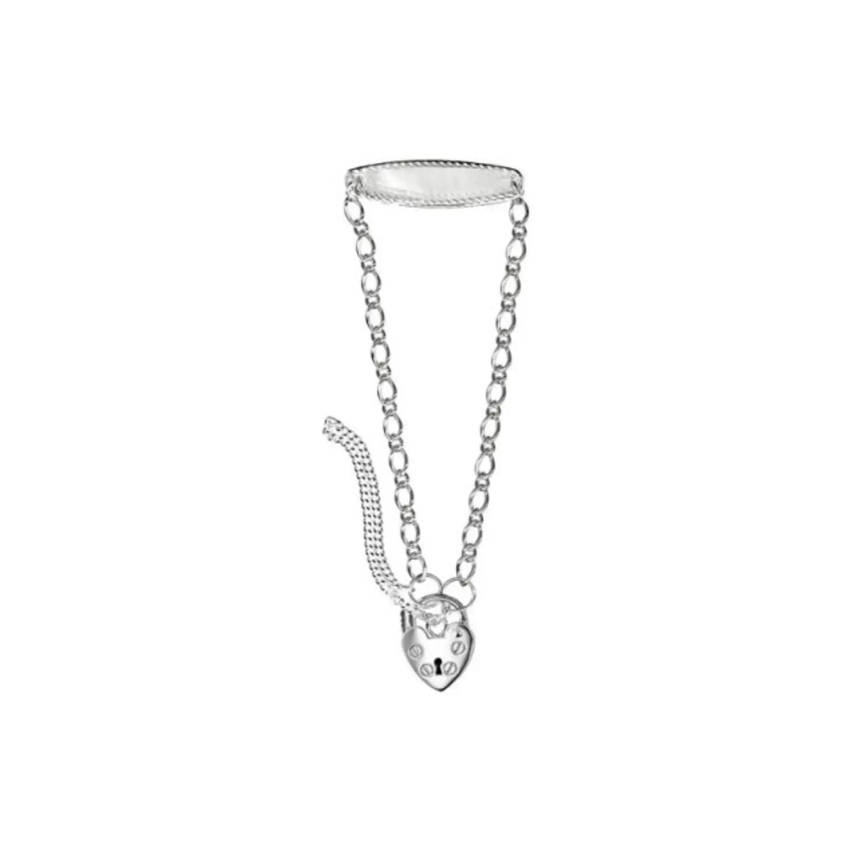 Sterling Silver Figaro ID Baby Bracelet With Heart Padlock