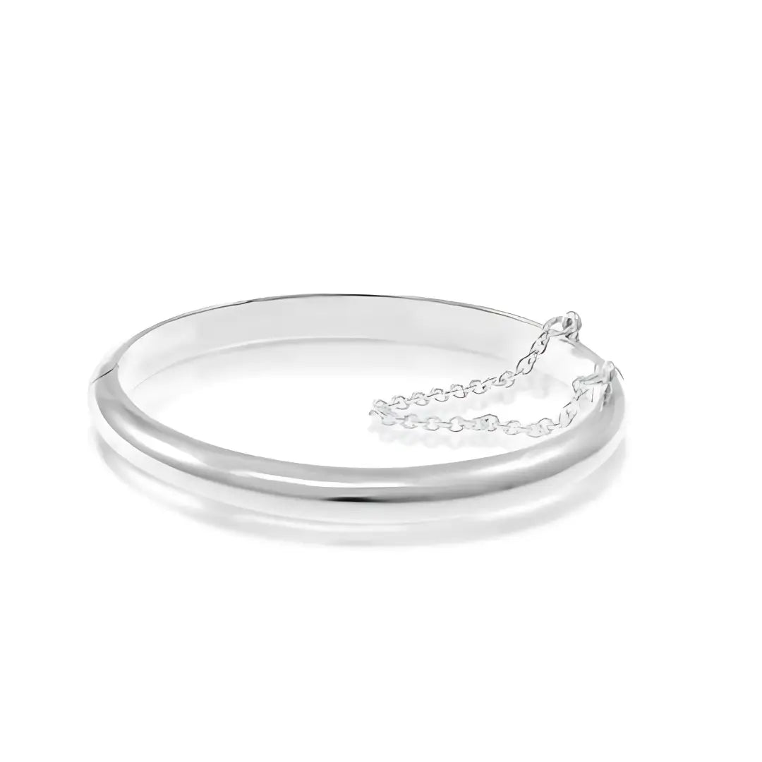 Sterling Silver Hinged Baby Bangle With Safety Chain