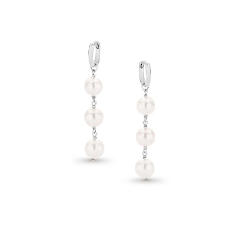Sterling Silver White Freshwater Pearl Hoop Earrings