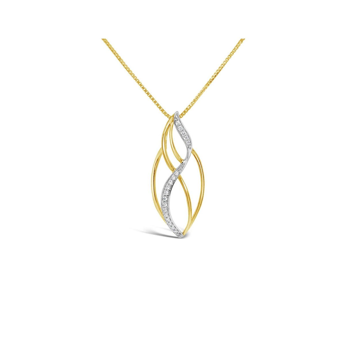 9ct Two Tone Oval Swirl Diamond Set Pendant