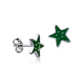 Sterling Silver Green Enamel Star Earrings