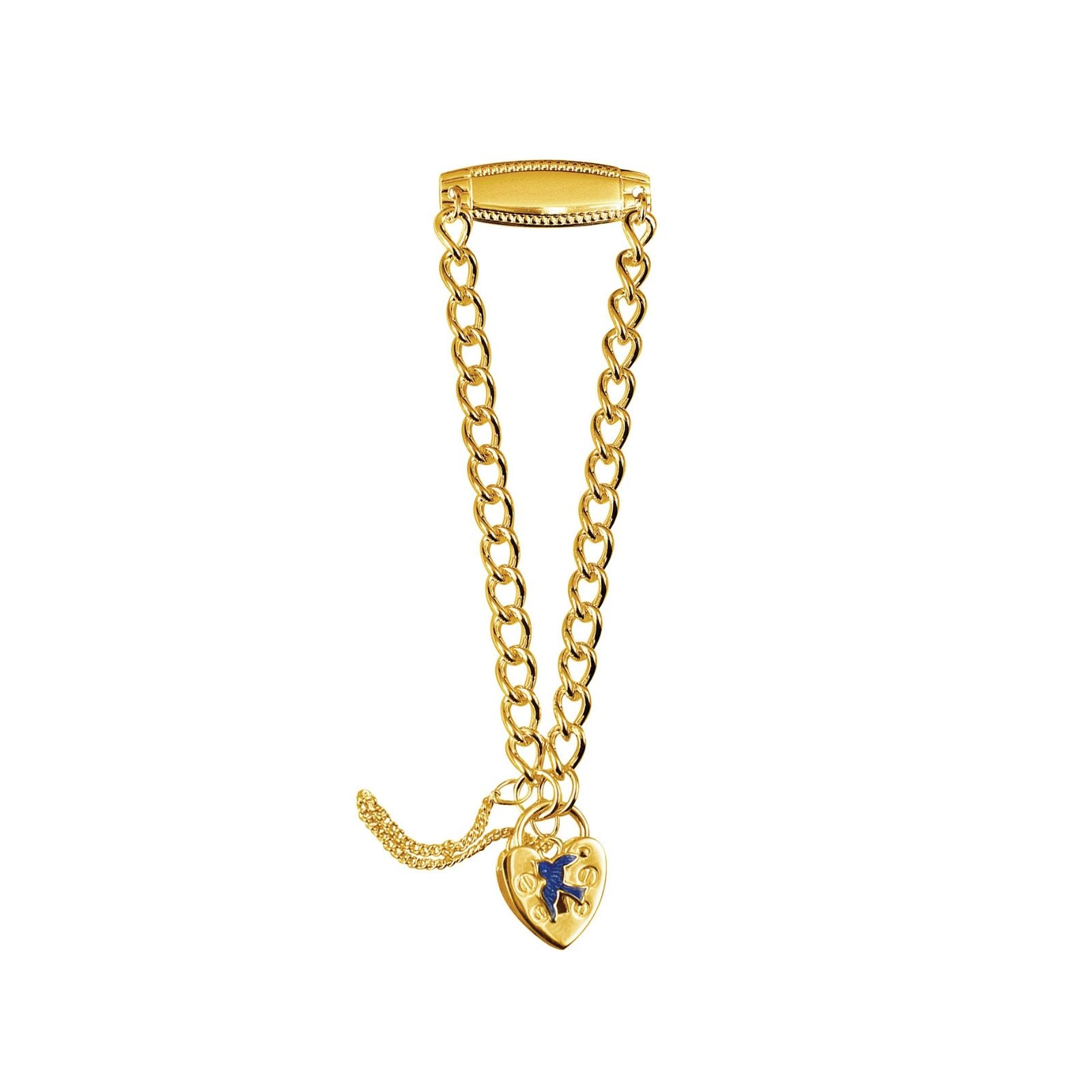 Sterling Silver Gold Plated Baby ID Bracelet With Blue Bird Padlock