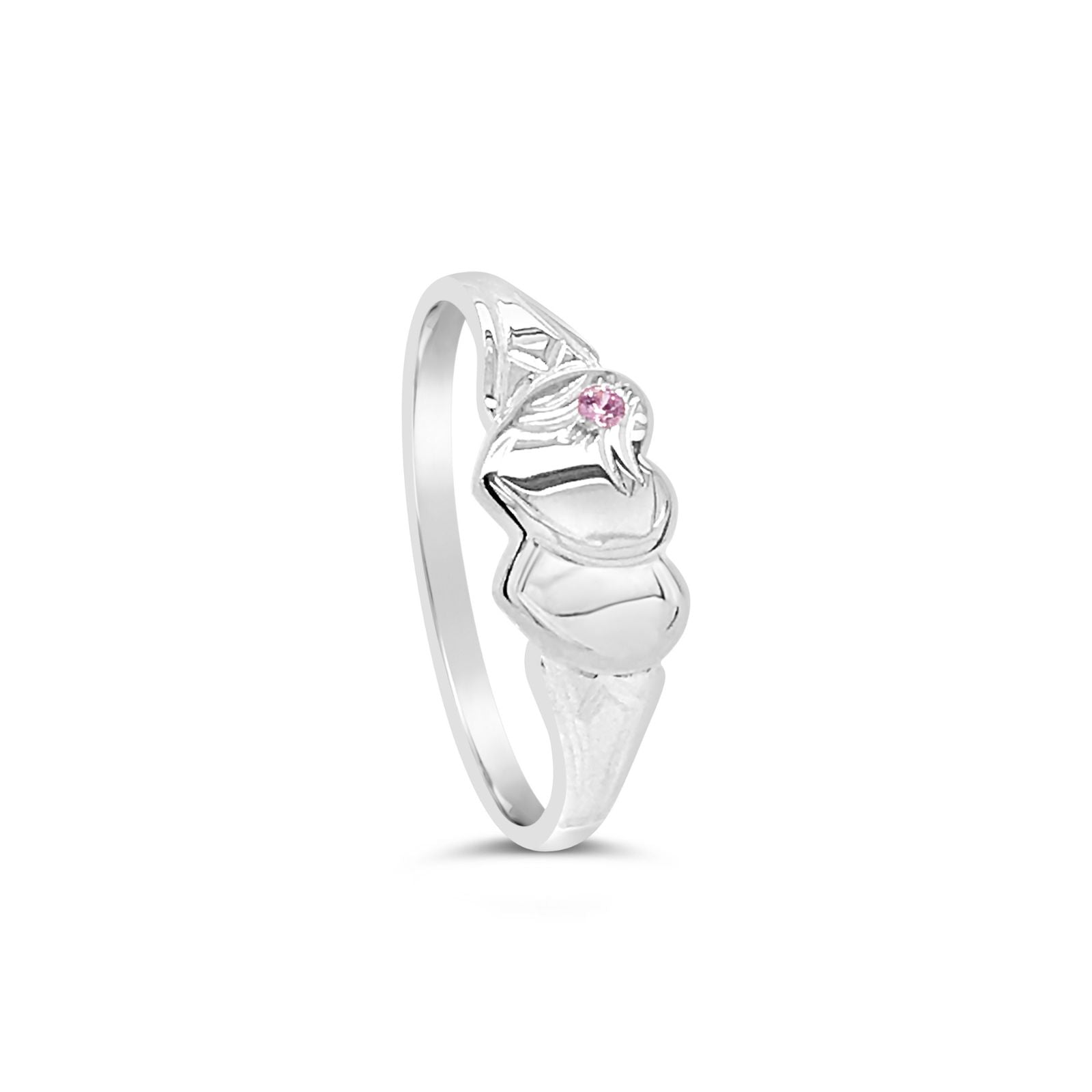 Sterling Silver Double Heart Pink Cz Signet Ring