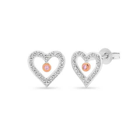9ct White Gold Australian Pink Diamond Heart Studs