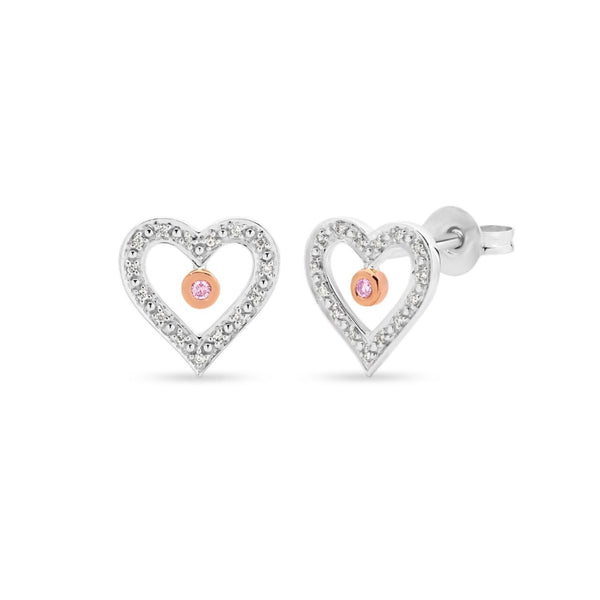 9ct White Gold Australian Pink Diamond Heart Studs