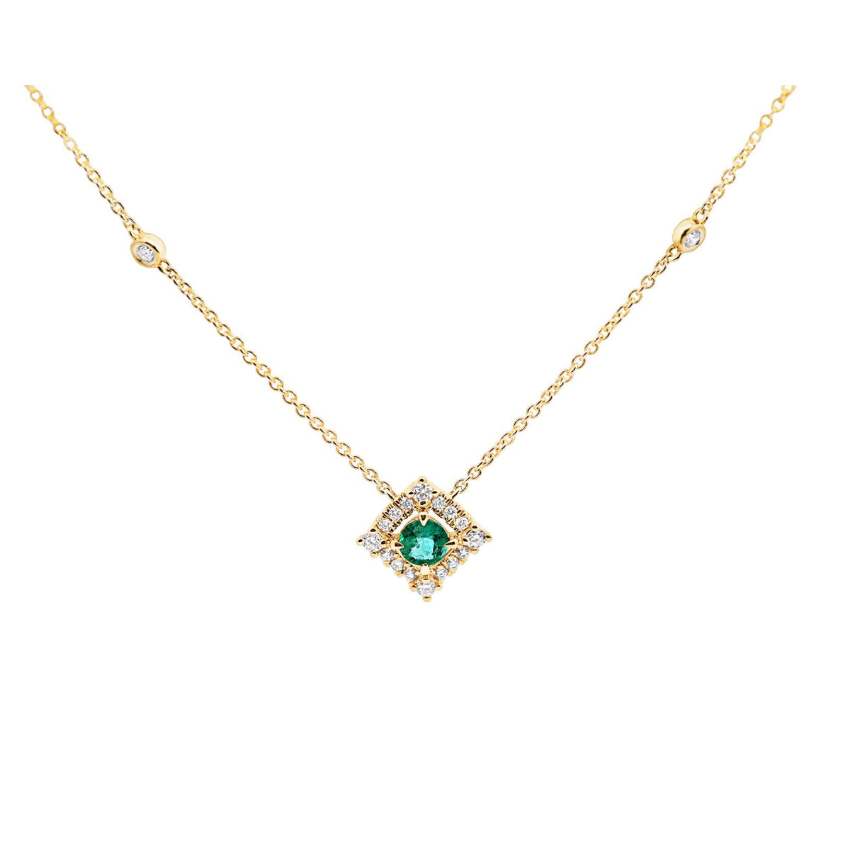 9ct Yellow Gold Emerald Pendant With Diamond Halo