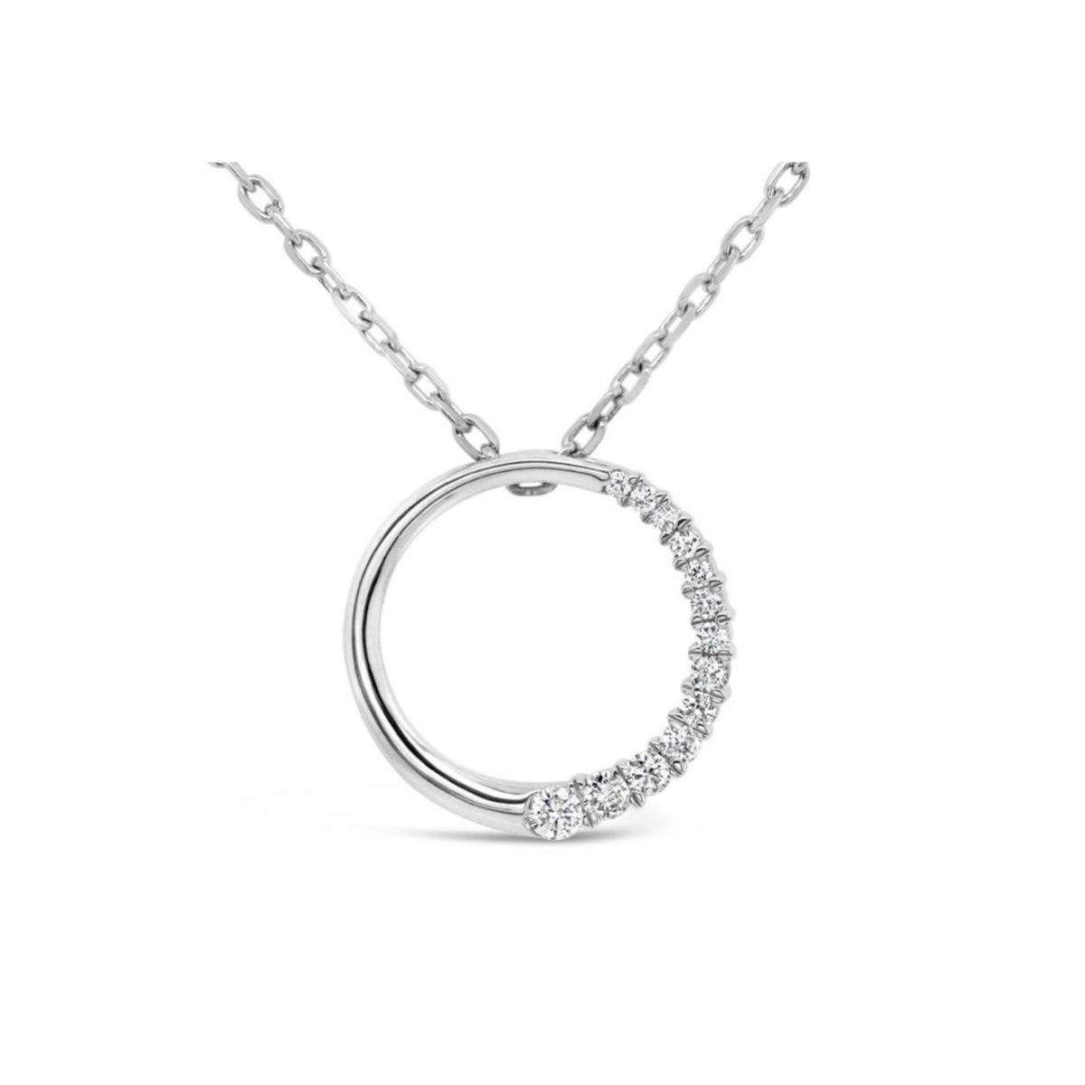9ct White Gold Claw Set Graduated Diamond Set Circle Pendant
