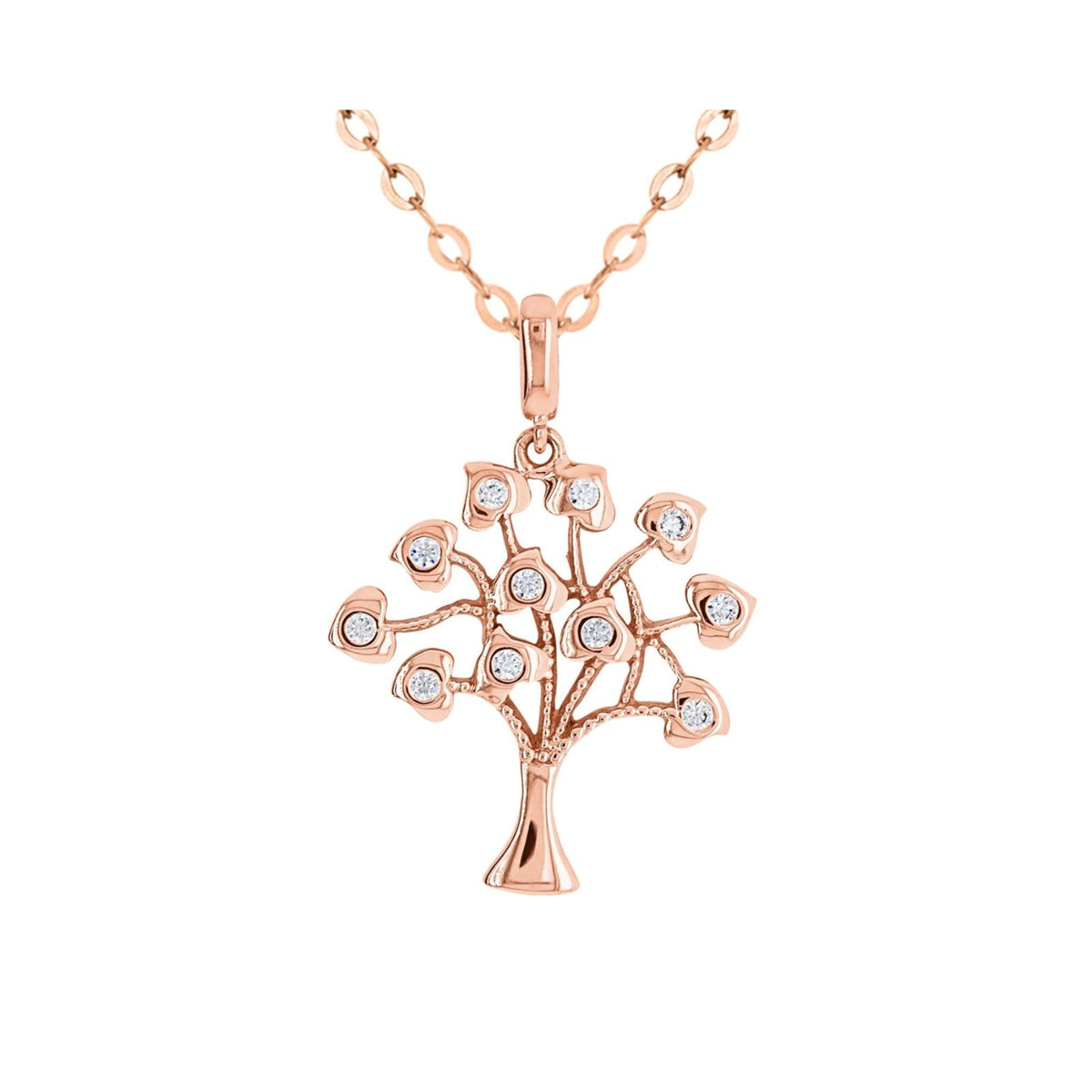 9ct Rose Gold Cubic Zirconia Set Tree Of Life Pendant