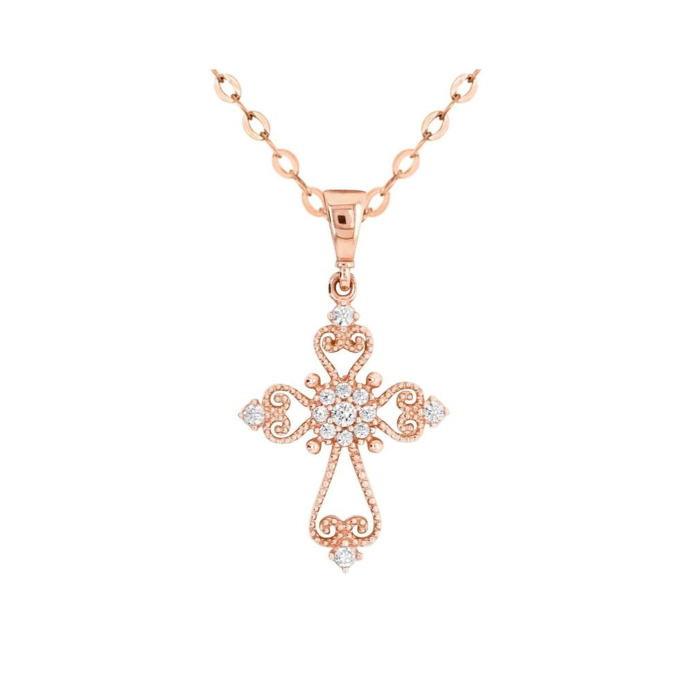 9ct Rose Gold Filigree Cubic Zirconia Set Cross