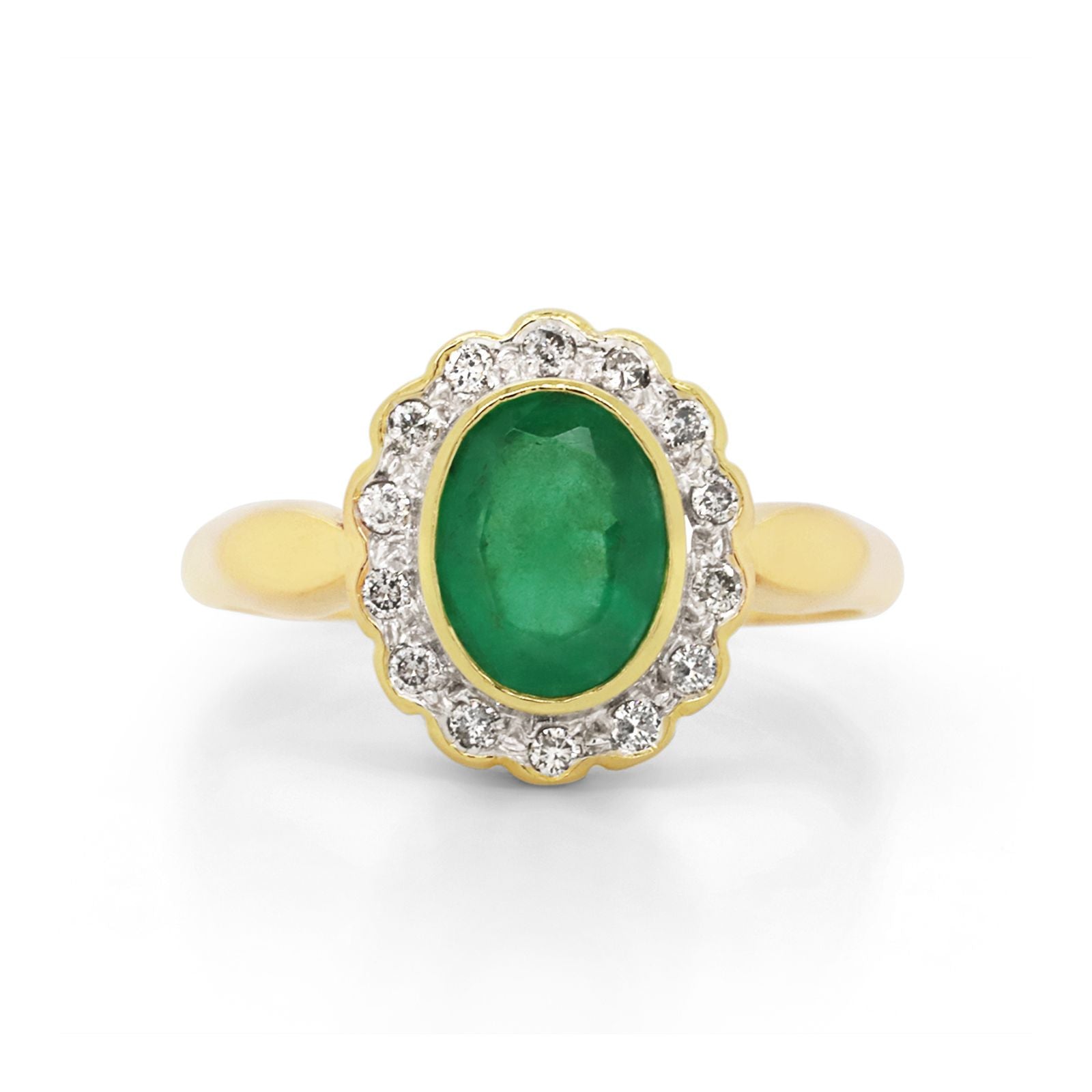 18ct Yellow Gold Natural Emerald & Diamond Cluster Ring