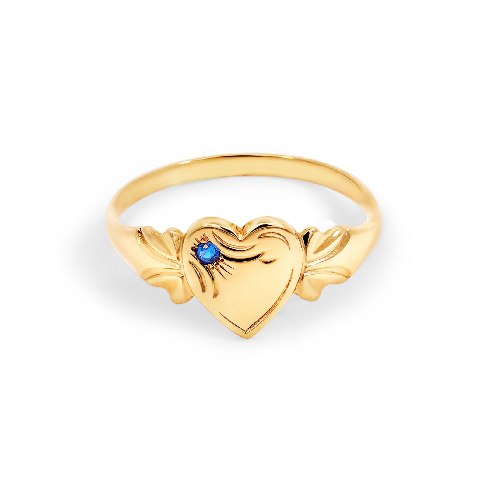 9ct Yellow Gold Blue Spinel Heart Signet Ring