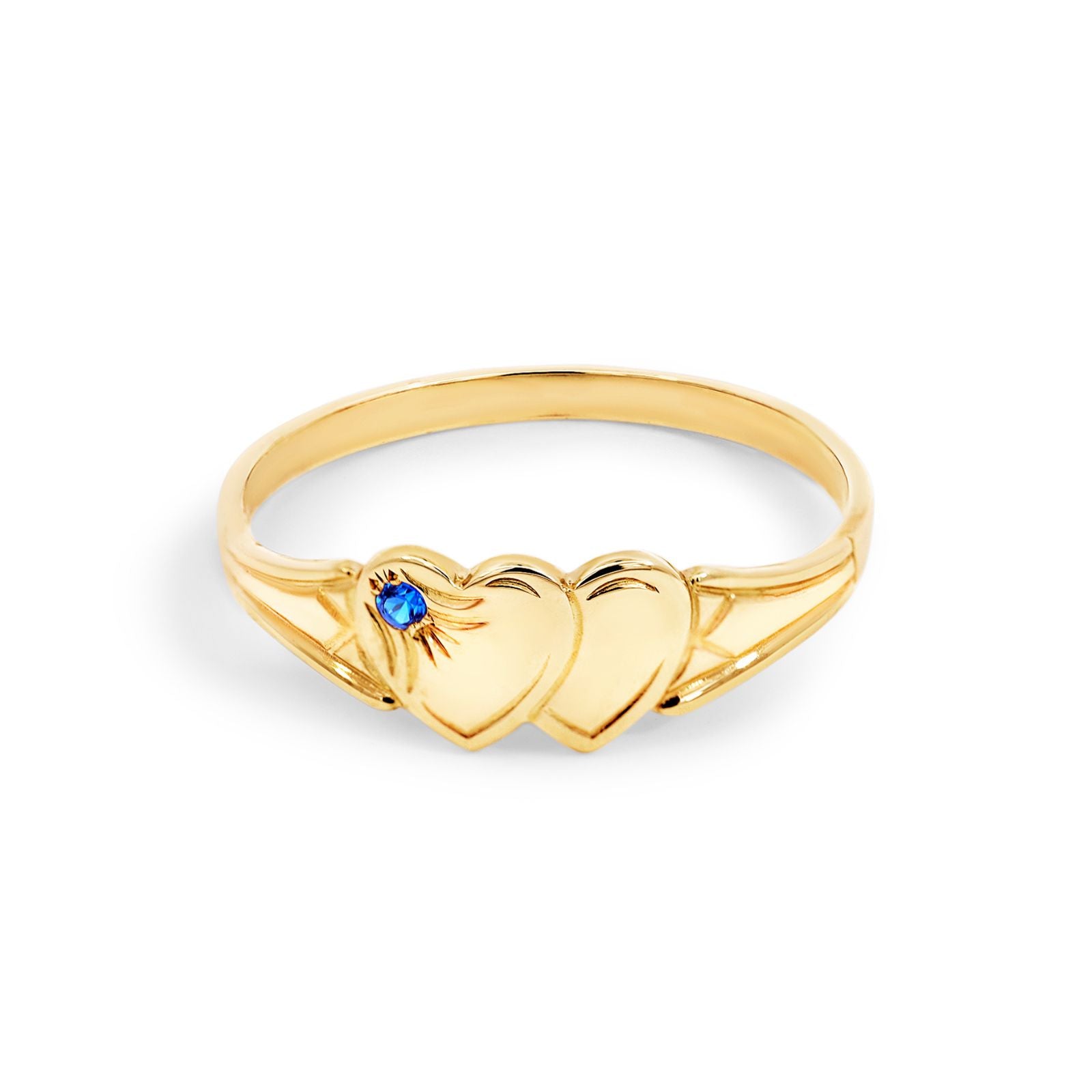 9ct Yellow Gold Double Heart Blue Spinel Signet Ring