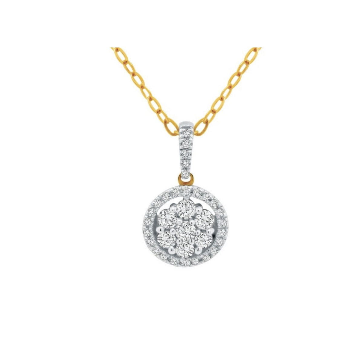9ct Yellow Gold Flower Cluster Diamond Pendant
