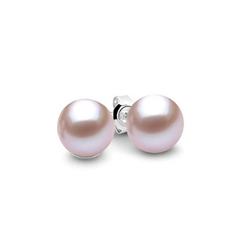 Sterling Silver Pink Round Freshwater Pearl Studs